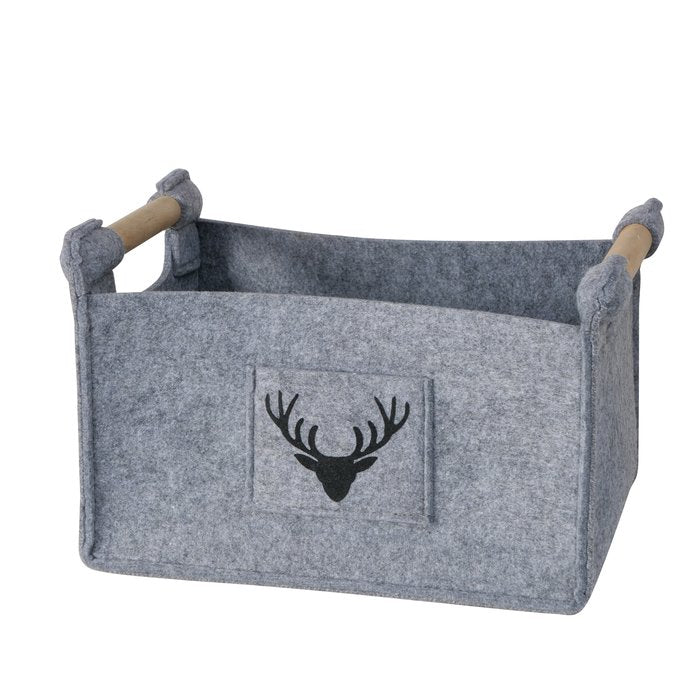 Boltze Karly Aufbewahrungsbox – Filz/Holz – Grau – 430 × 320 × 350 mm – 3-teiliges Set