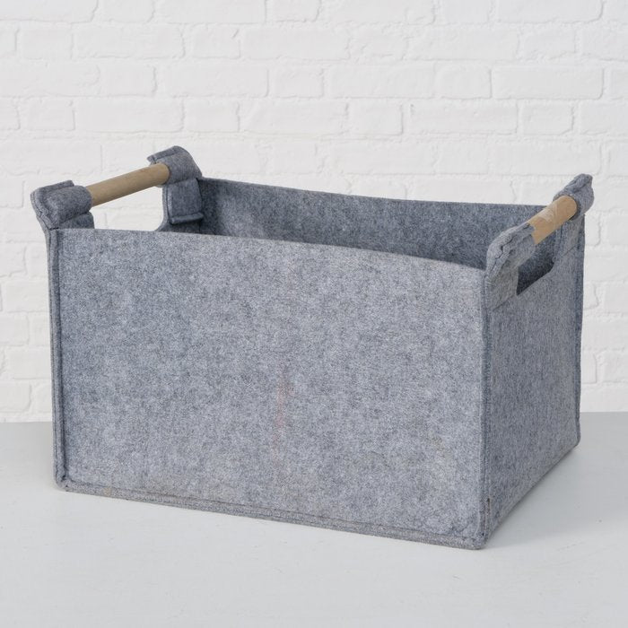 Boltze Karly Aufbewahrungsbox – Filz/Holz – Grau – 430 × 320 × 350 mm – 3-teiliges Set