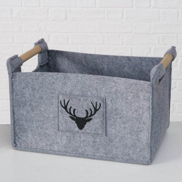 Boltze Karly Aufbewahrungsbox – Filz/Holz – Grau – 430 × 320 × 350 mm – 3-teiliges Set