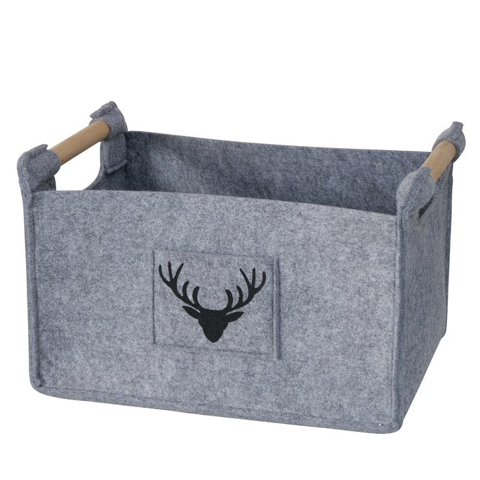Boltze Karly Aufbewahrungsbox – Filz/Holz – Grau – 430 × 320 × 350 mm – 3-teiliges Set