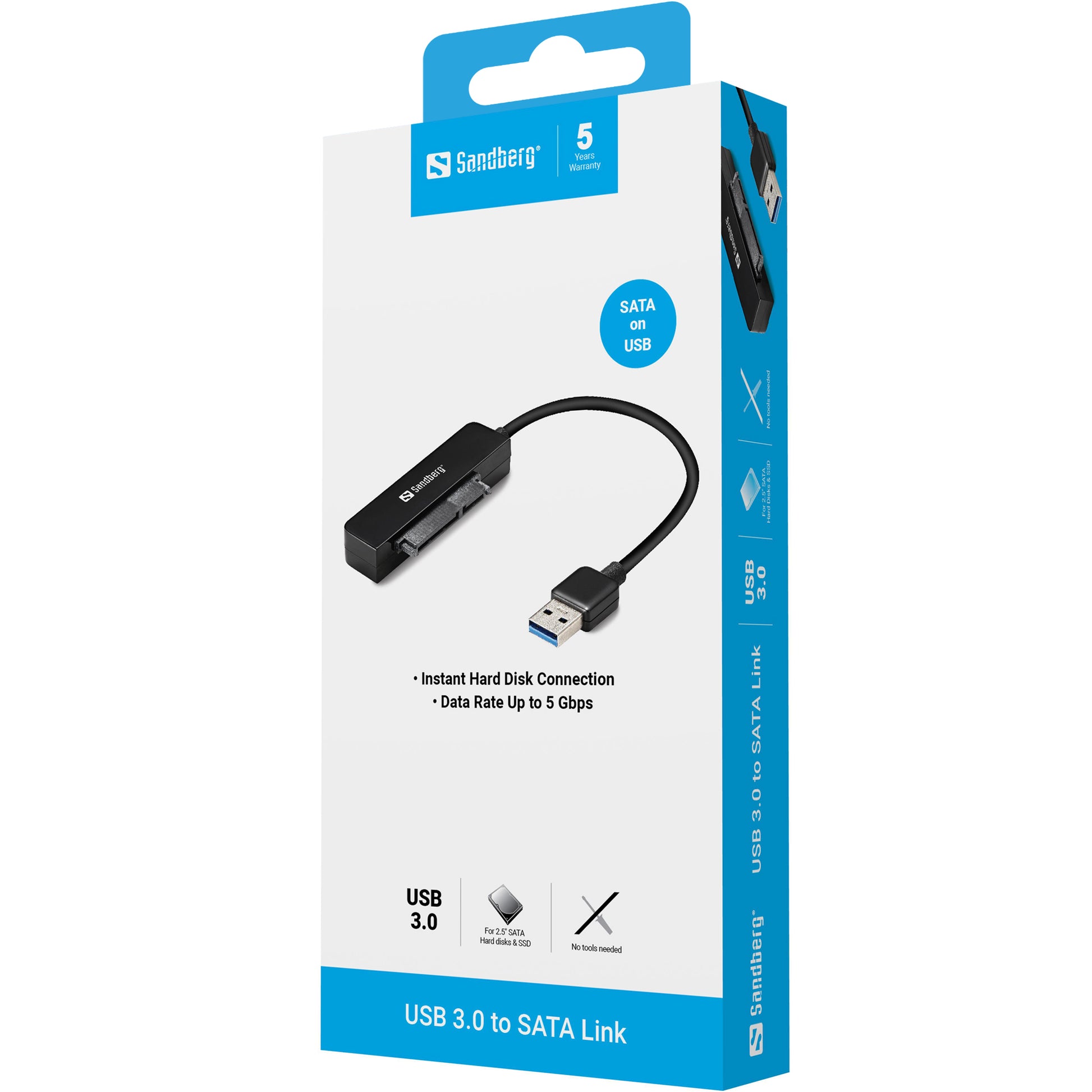 Sandberg USB-A zu SATA Adapter – USB 3.2 Gen 1 (5 Gbit/s), Schwarz