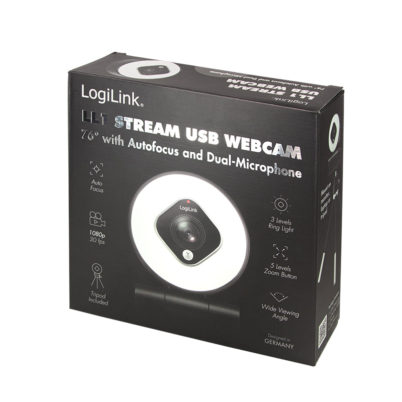 LogiLink UA0384 Webcam – Full HD 1080p, 30 fps, Autofokus, USB 2.0 – Schwarz/Weiss