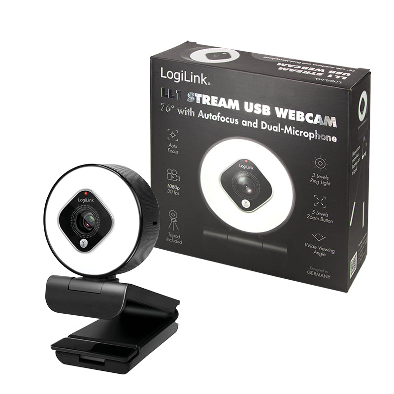 LogiLink UA0384 Webcam – Full HD 1080p, 30 fps, Autofokus, USB 2.0 – Schwarz/Weiss