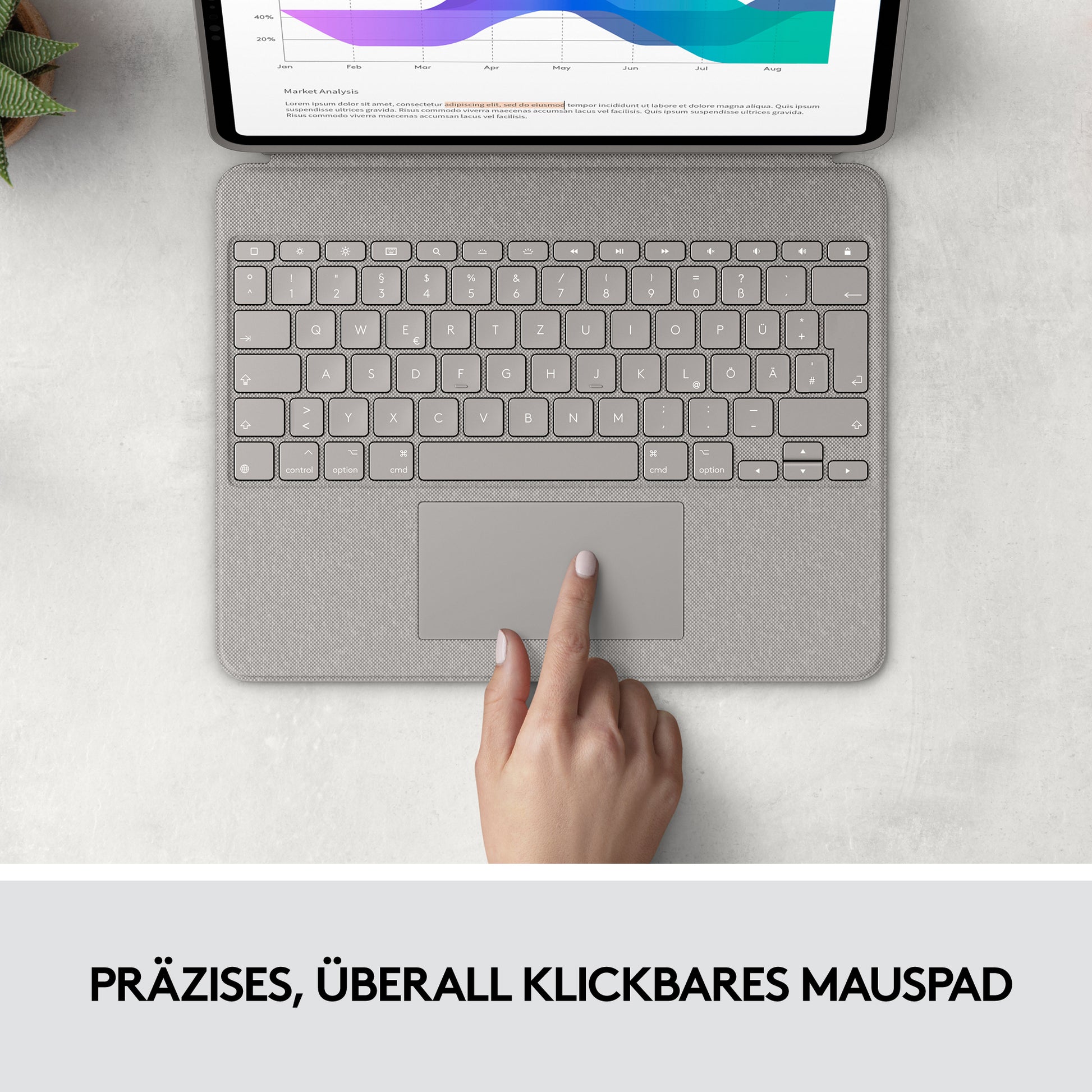 Logitech Combo Touch – Tastatur, UK-Layout (EN), Sand – für iPad Pro 12,9" (5. Gen.)