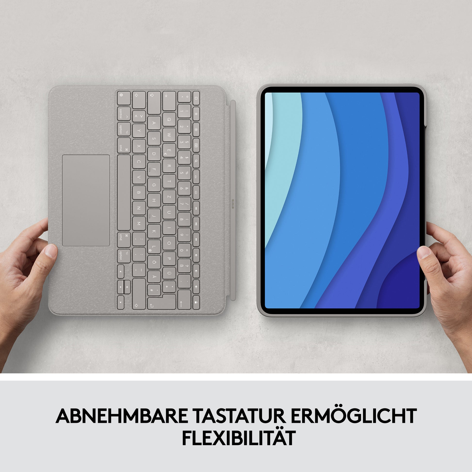 Logitech Combo Touch – Tastatur, UK-Layout (EN), Sand – für iPad Pro 12,9" (5. Gen.)