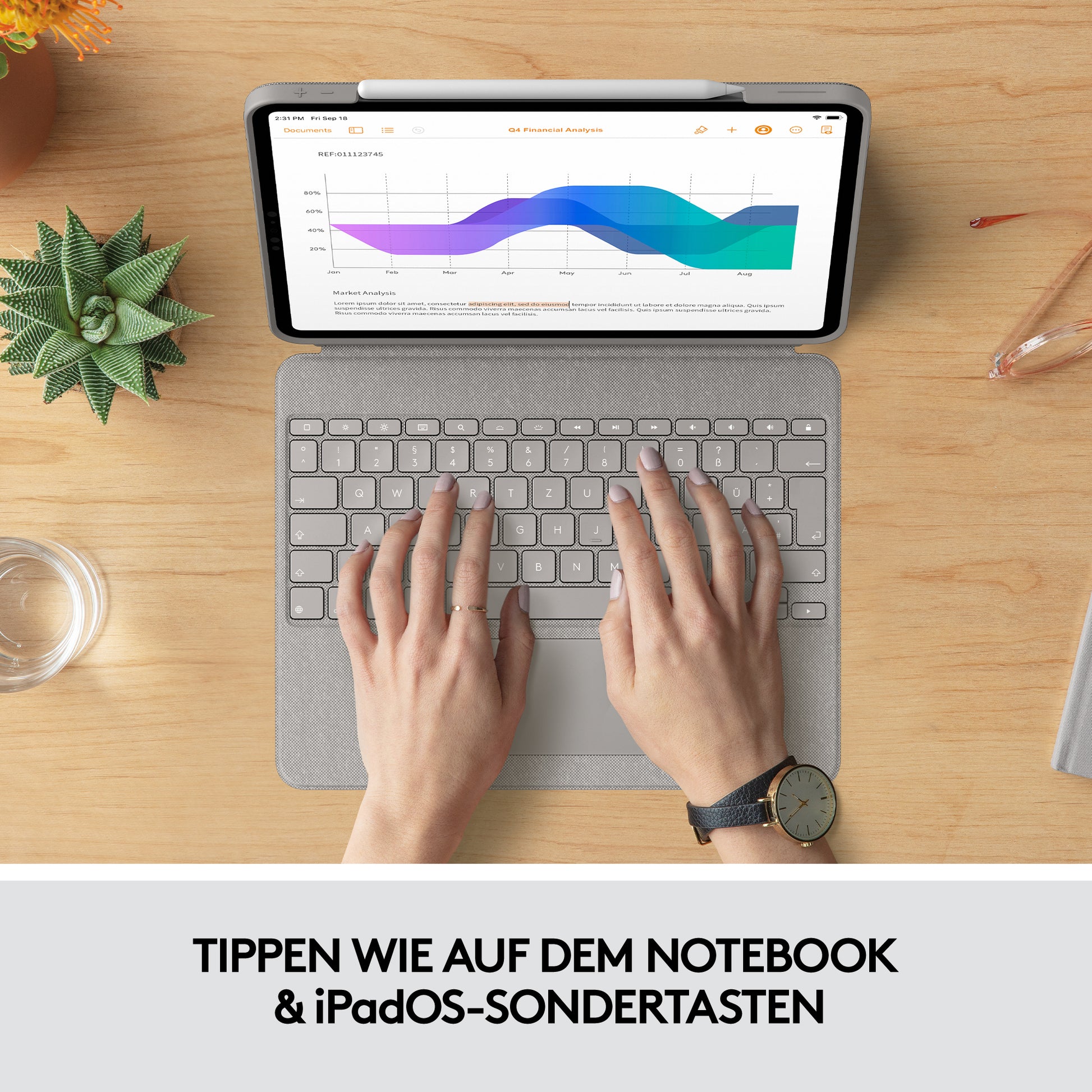 Logitech Combo Touch – Tastatur, UK-Layout (EN), Sand – für iPad Pro 12,9" (5. Gen.)
