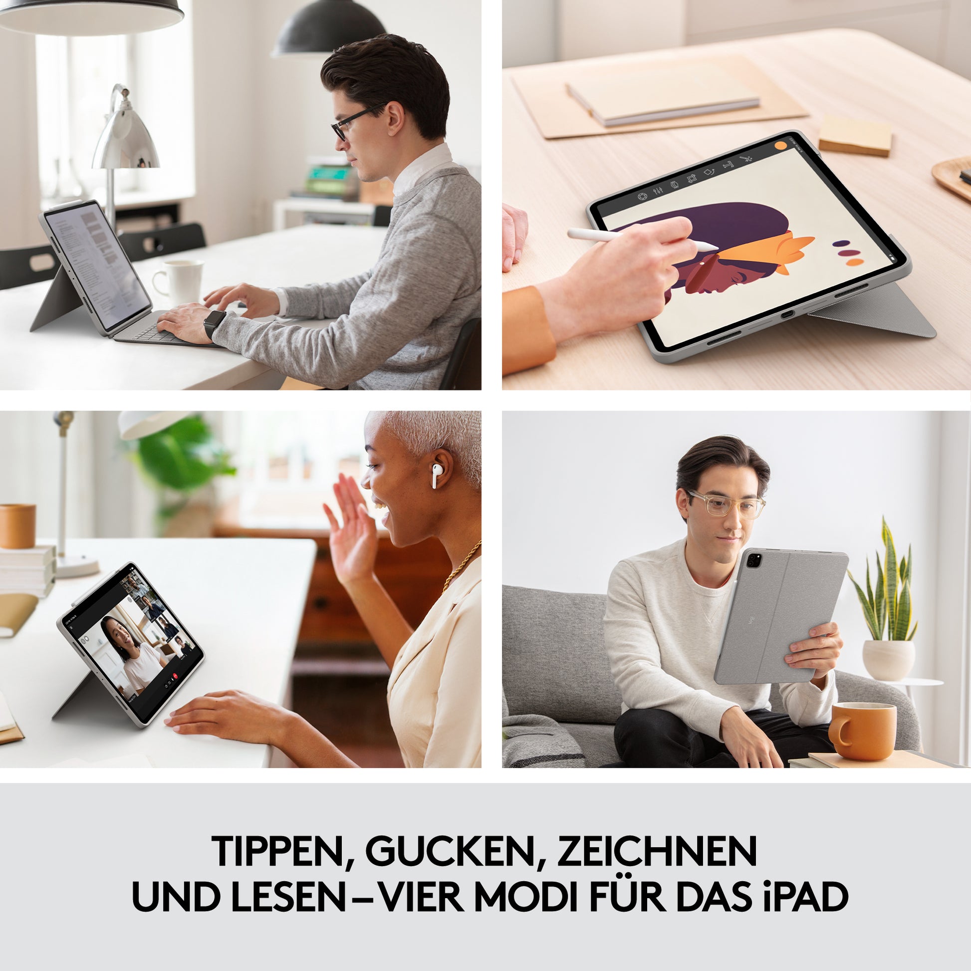 Logitech Combo Touch – Tastatur, UK-Layout (EN), Sand – für iPad Pro 12,9" (5. Gen.)