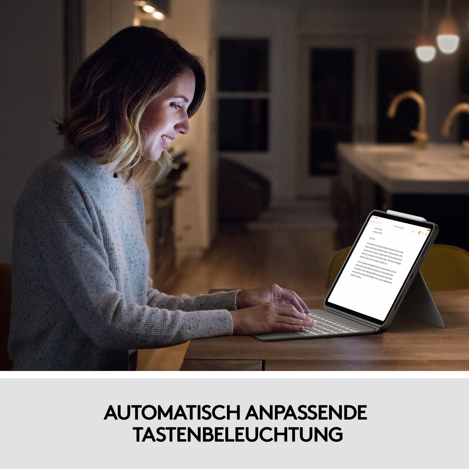 Logitech Combo Touch – Tastatur, US-Layout (EN), mit Touchpad, Sand – für iPad Pro 11" (1., 2. & 3. Gen.)