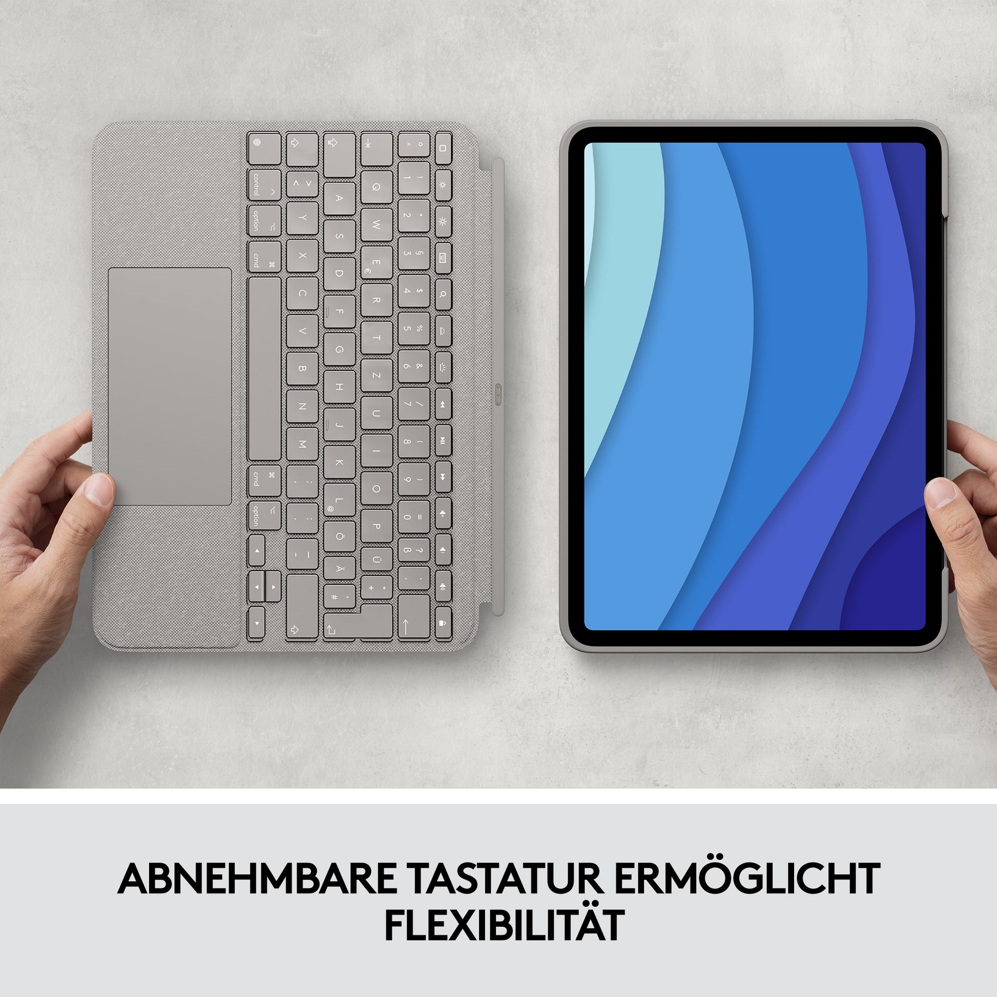 Logitech Combo Touch – Tastatur, US-Layout (EN), mit Touchpad, Sand – für iPad Pro 11" (1., 2. & 3. Gen.)
