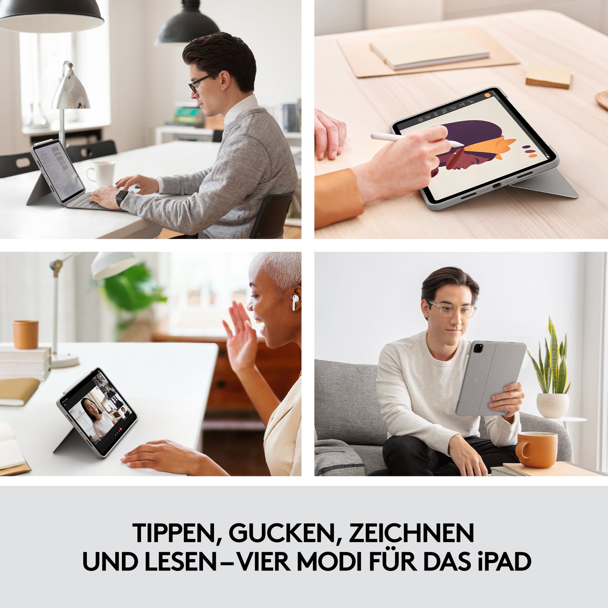 Logitech Combo Touch – Tastatur, US-Layout (EN), mit Touchpad, Sand – für iPad Pro 11" (1., 2. & 3. Gen.)