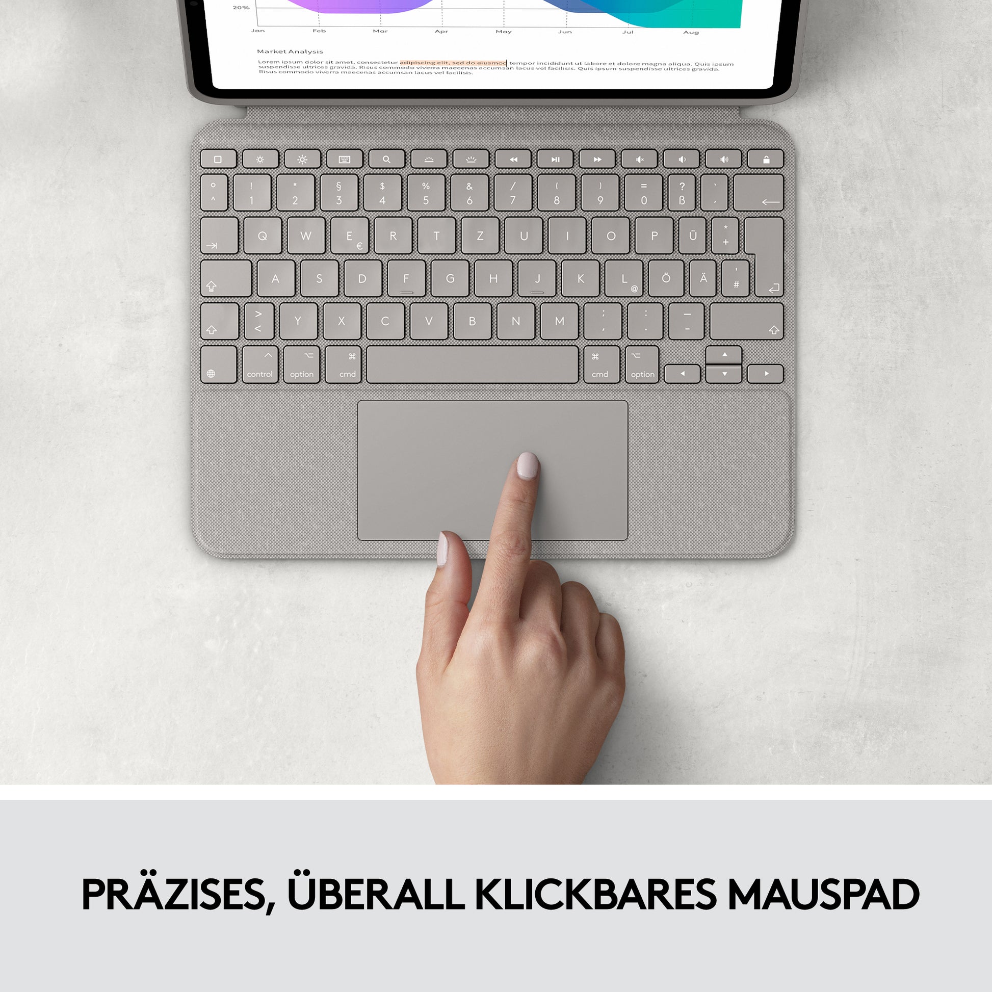 Logitech Combo Touch – Tastatur, US-Layout (EN), mit Touchpad, Sand – für iPad Pro 11" (1., 2. & 3. Gen.)