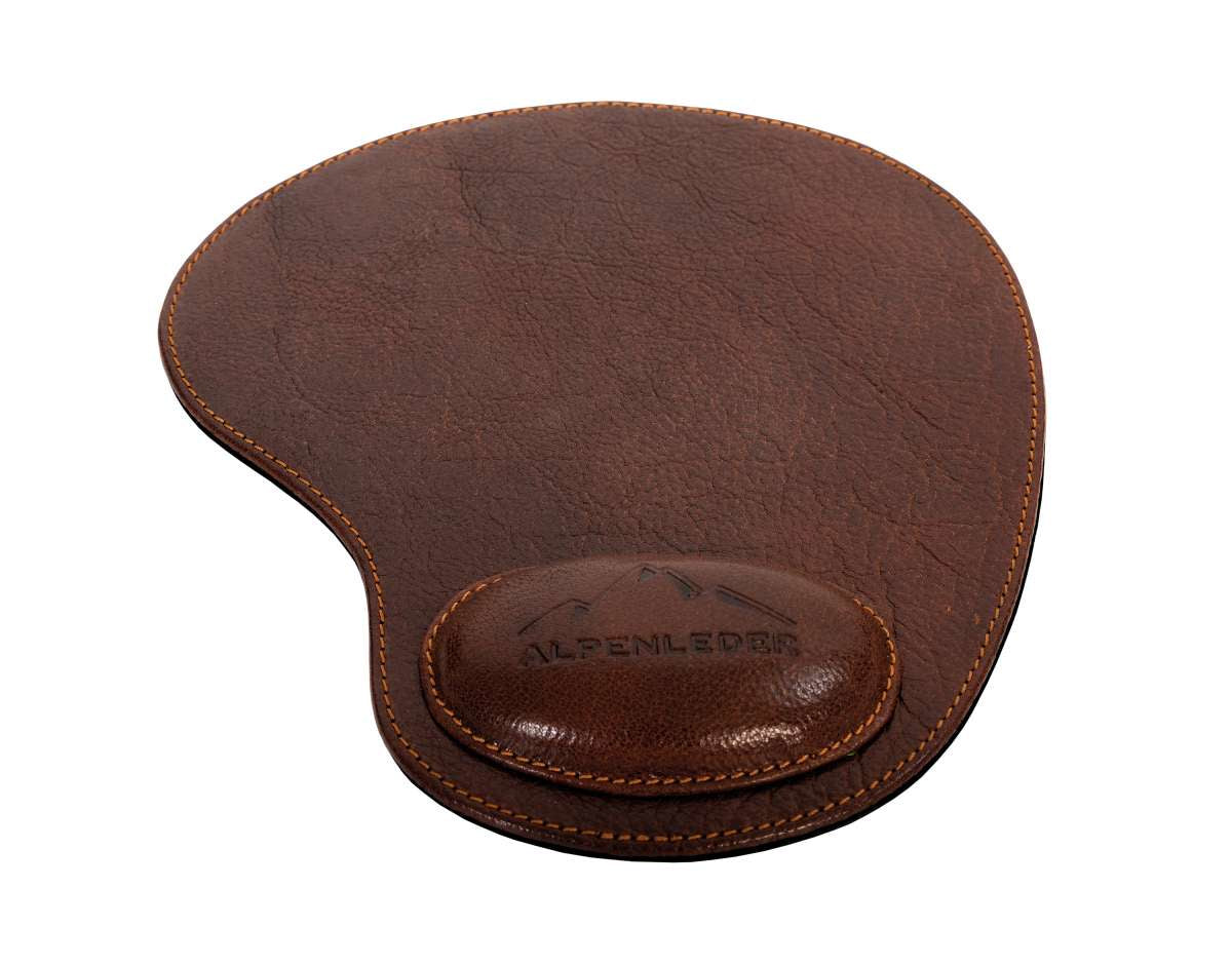 Alpenleder Mausmatte mit Handgelenkauflage – m – Leder – 205×240×10 mm – dunkelbraun
