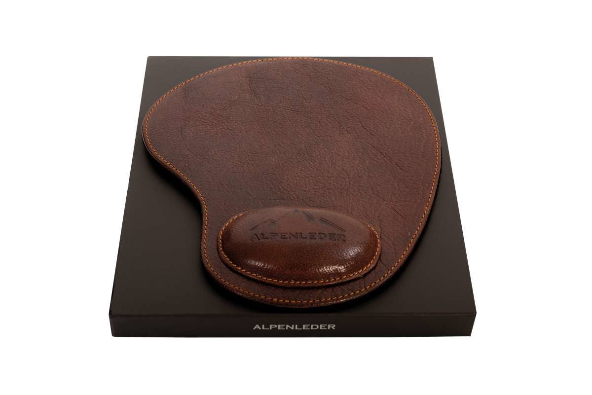 Alpenleder Mausmatte mit Handgelenkauflage – m – Leder – 205×240×10 mm – dunkelbraun