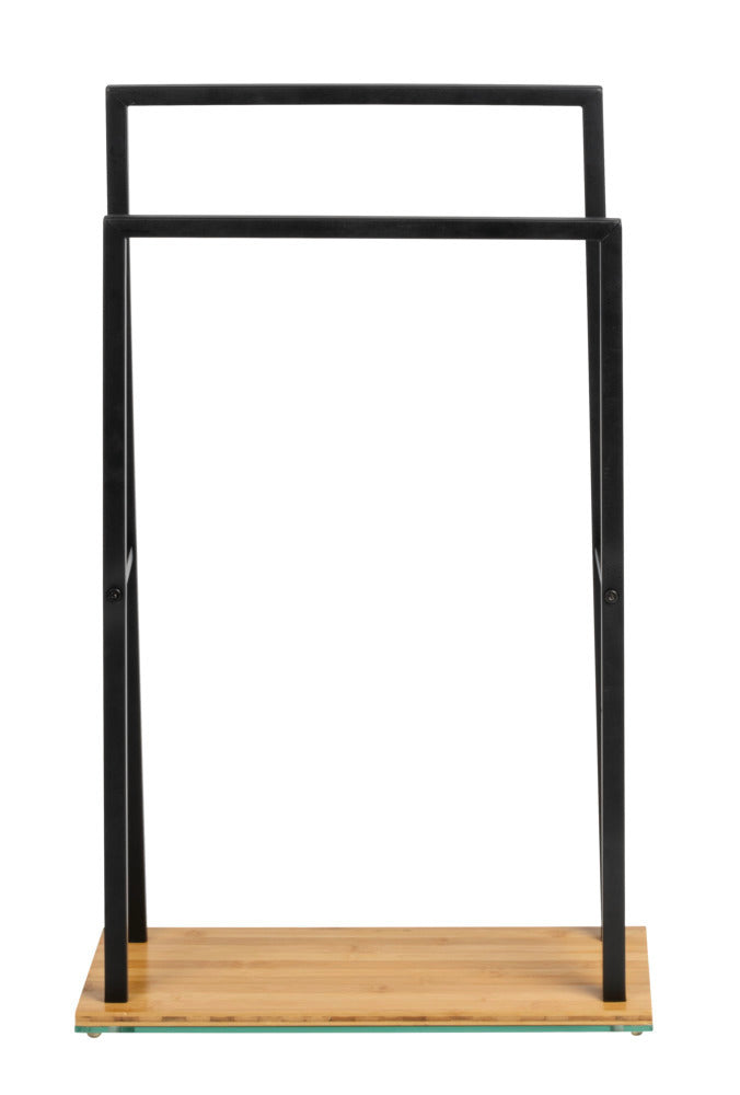 WENKO Handtuchständer Bambusa – 46×20×80 cm, Bambus/Stahl, freistehend, Schwarz