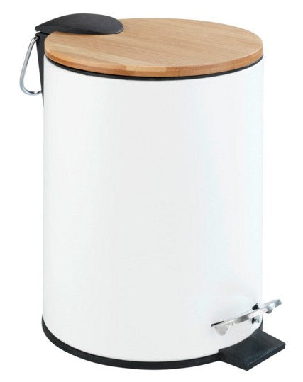 Wenko Treteimer Tortona – 3 l – Edelstahl, rund – weiss