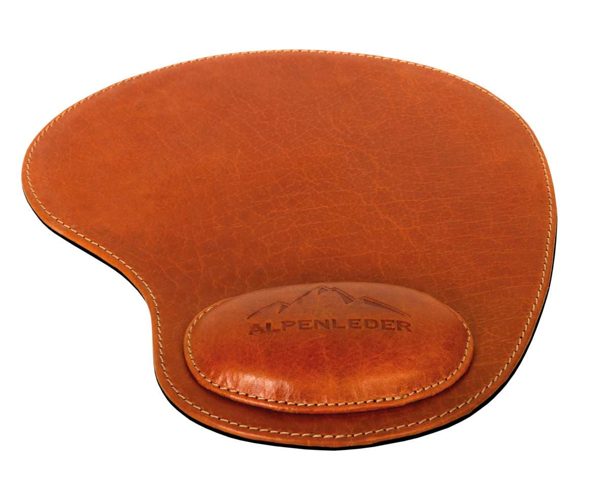 Alpenleder Mausmatte mit Handgelenkauflage – m – für Maus – Leder – 205×240×10 mm – Cognac