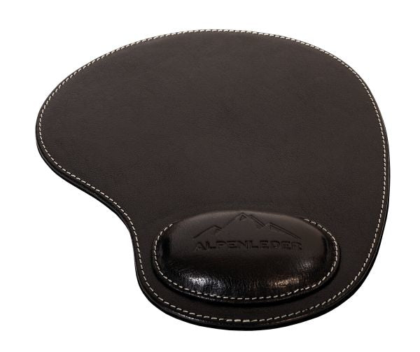 Alpenleder Mausmatte mit Handgelenkauflage m – für Maus – Leder, rutschfest – 205×240×10 mm – Schwarz
