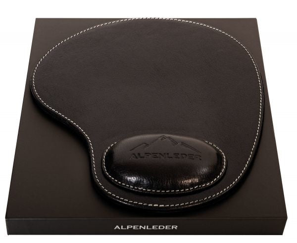 Alpenleder Mausmatte mit Handgelenkauflage m – für Maus – Leder, rutschfest – 205×240×10 mm – Schwarz