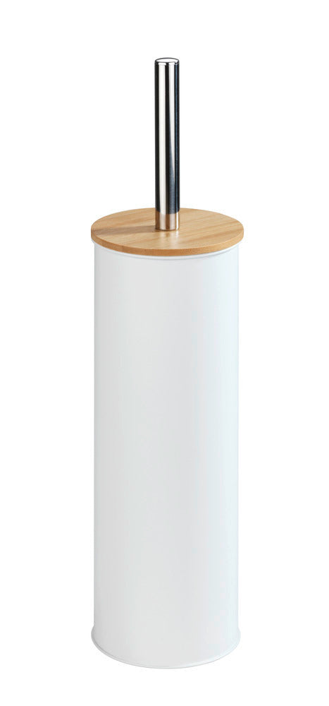 WENKO WC-Bürstenset – Bambus, Stahl, Weiss, Holz, Bodenstehend, H 38,5 cm