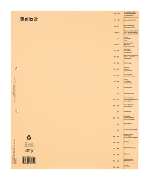 Biella Register – A4, 26-teilig, Papier, braun, vorgedruckt, 2-fach gelocht, 50 Tarifposten