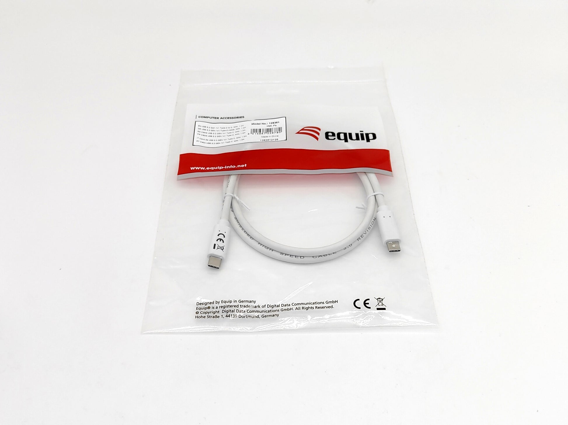 Equip USB-C auf USB-C Kabel – USB 3.2 Gen 1 (5 Gbit/s) – 1 m – magnetisch abgeschirmt, PVC-Mantel – Weiss