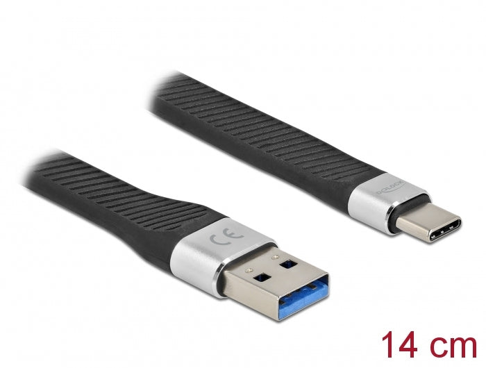 DeLOCK USB-C auf USB-A Kabel – USB 3.2 Gen 1 (5 Gbit/s) – 0,14 m – Flachbandkabel – Schwarz