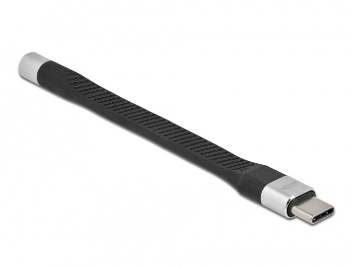 DeLOCK USB-C-auf-3,5-mm-Adapter – USB-C-Stecker zu 3,5-mm-Klinkenbuchse – 0,1 m, Flachbandkabel, Schwarz-Silber