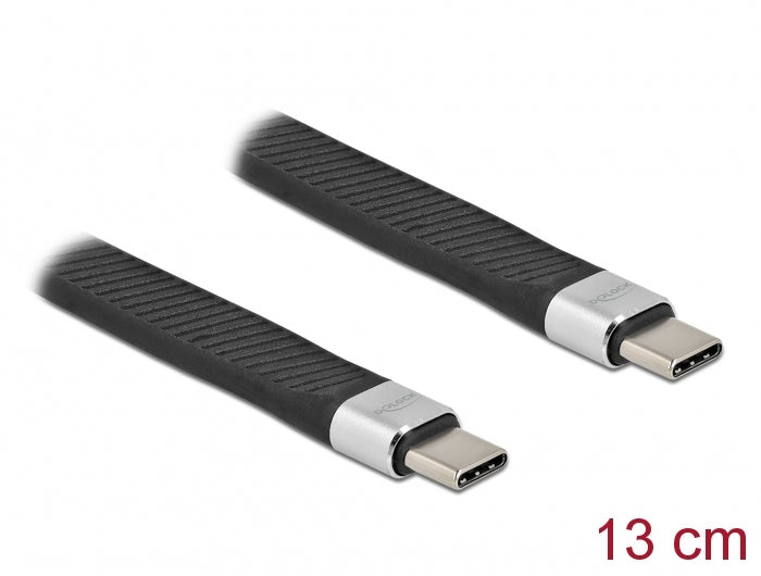 DeLOCK USB-C auf USB-C Kabel – USB 3.2 Gen 2 (10 Gbit/s) – 0,13 m – Flachbandkabel, E-Marker – Schwarz