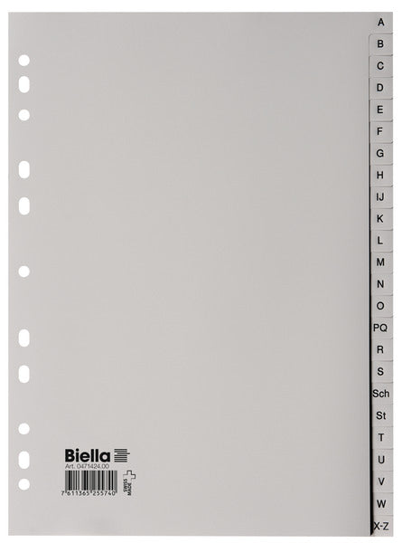 Biella Register A4 – alphabetisch A–Z, 24 Taben, PP grau