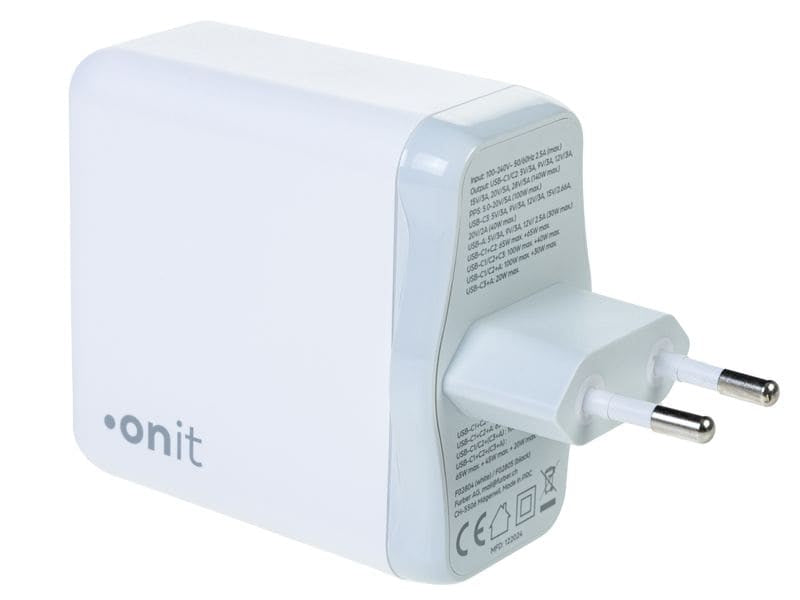 ONIT Netzteil (EU) – 140 W, 3× USB-C + 1× USB-A, PD, PPS, QC, GaN – für Smartphones, Tablets, Laptops