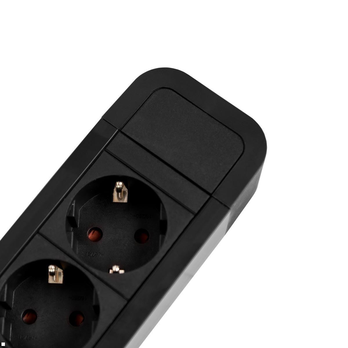 Bachmann PRIMO2 Steckdosenleiste – 3× Schuko (Typ E/F), USB‑A/C 22 W, 2 m, ohne Schalter, schwarz