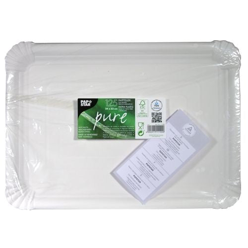 Papstar Teller, Papier/Karton, rechteckig – 33 × 24 cm, weiss – FSC – 125 Stk.