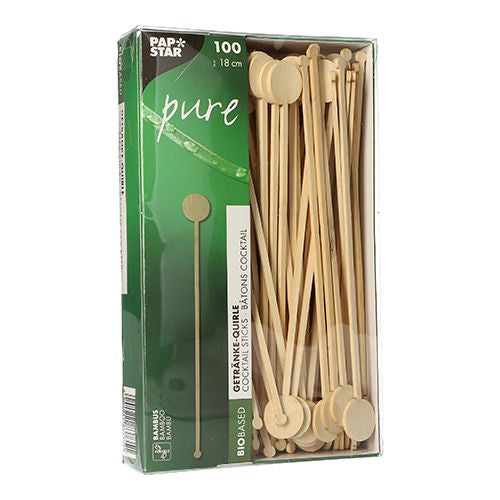 Papstar Einweg-Cocktailrührer – 18 cm, Holz, Braun, 100 Stk.