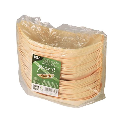 Papstar Fingerfood-Schale, Holz (Kiefer) Rechteckig – 125 ml, 19 × 10 × 4,5 cm – FSC – 50 Stk.