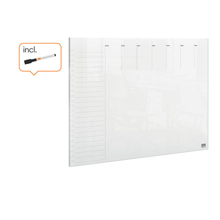 Nobo Wochenplaner, Acryl, trocken abwischbar, rahmenlos, Wandmontage – 29,7 × 21 cm, transparent
