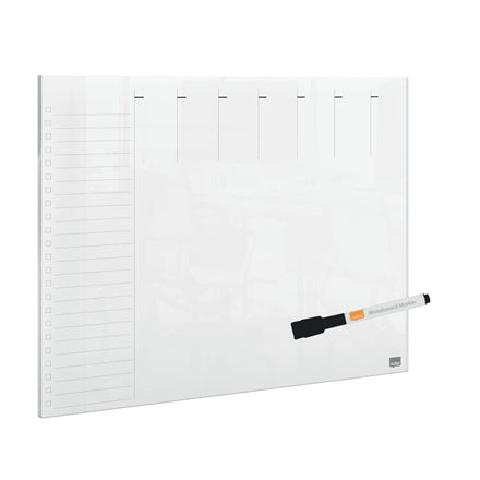 Nobo Wochenplaner, Acryl, trocken abwischbar, rahmenlos, Wandmontage – 29,7 × 21 cm, transparent
