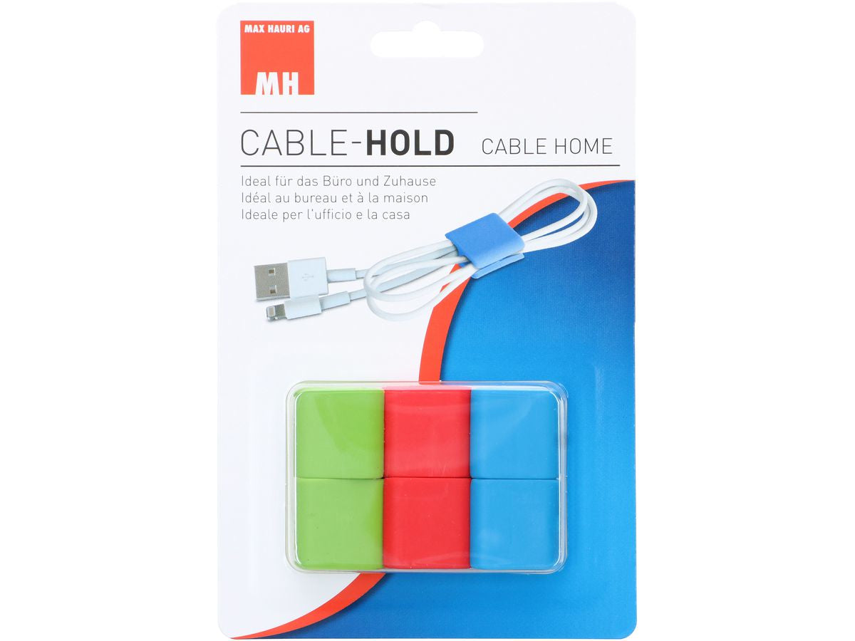 Max Hauri AG Max Hauri Kabel-Clip, selbstklebend, 6 Stk., 25×25×15 mm – blau/grün/rot