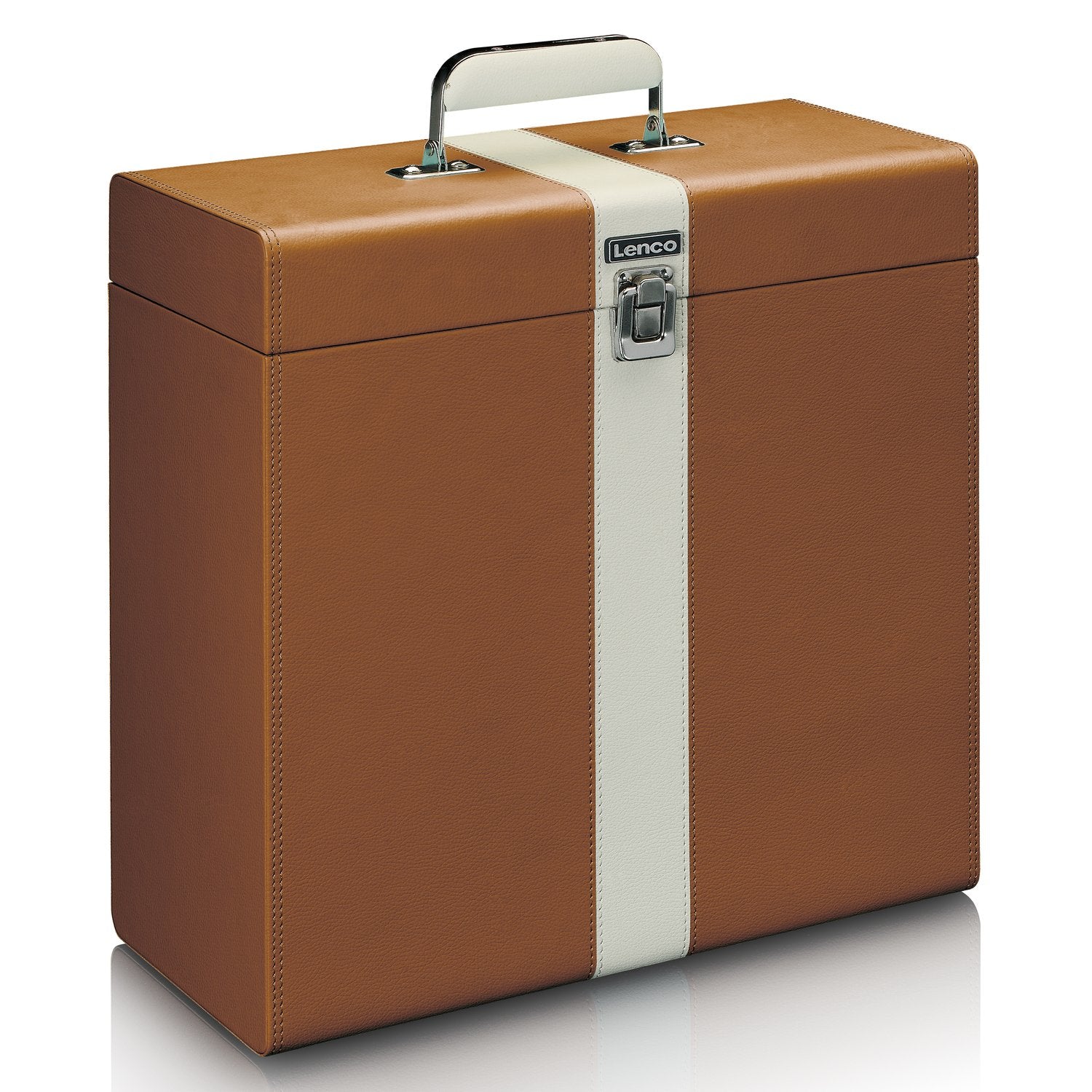 Lenco TTA-301 – Schallplattenkoffer – für bis zu 30 Schallplatten – Kunstleder, Samt Innen – Braun