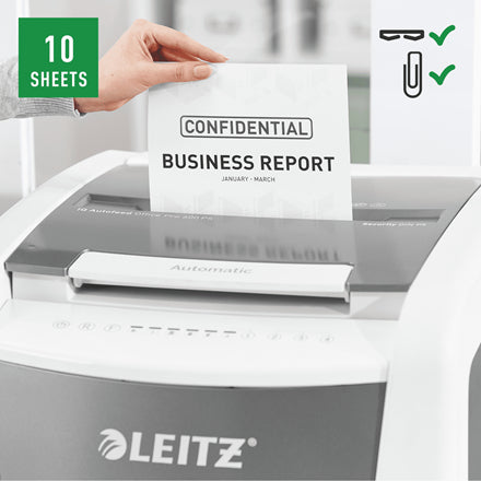 Leitz IQ AutoFeed – Aktenvernichter mit Autofeed 600 Blatt, DIN P-5, Mikroschnitt 2 × 15 mm, 110 l