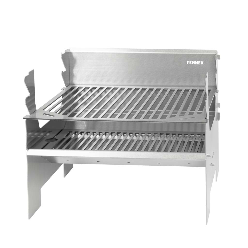 Fennek Grill 2.0 – Holzkohle, Grillfläche 37,6×24,3 cm, tragbar – Silber/Edelstahl