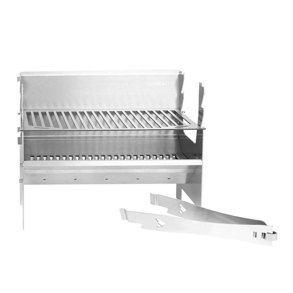 Fennek Grill 2.0 – Holzkohle, Grillfläche 37,6×24,3 cm, tragbar – Silber/Edelstahl