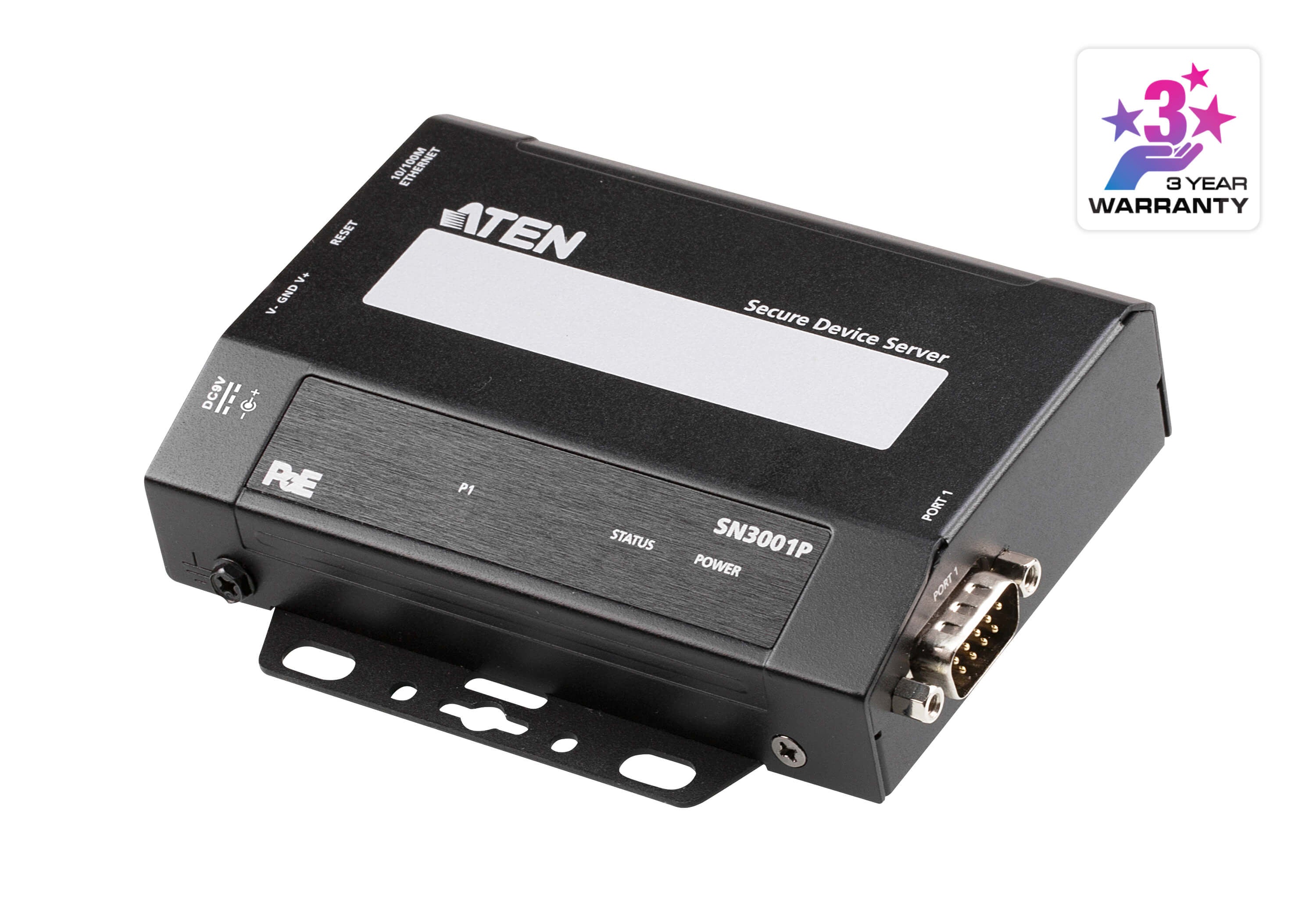 ATEN SN3001P – Serial-over-IP-Einheit – 1× RS-232, 1× RJ-45, Metallgehäuse, DIN-Schiene