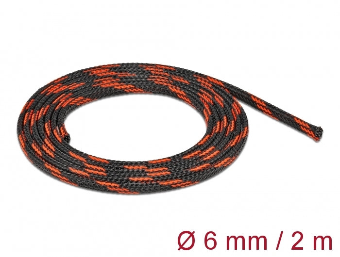 DeLOCK Kabelschlauch, Ø 6 mm × 2 m, wiederverwendbar – Schwarz/Rot
