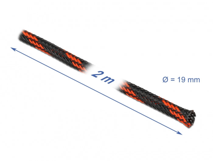 DeLOCK Kabelschlauch, Ø 19 mm × 2 m, elastisch, dehnbar, schneidbar – schwarz/rot