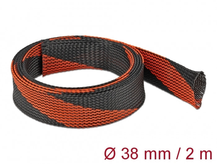 DeLOCK Kabelschlauch, Ø 38 mm × 2 m, Polyester, zuschneidbar – Schwarz/Rot