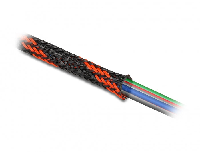 DeLOCK Kabelschlauch, Ø 19 mm × 2 m, elastisch, dehnbar, schneidbar – schwarz/rot