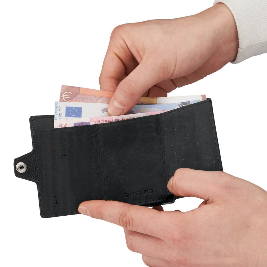 Slimpuro ZNAP Slim Wallet Kartenetui – RFID-Schutz, Münzfach – 8 Karten – Schwarz – Kork – 60 × 88 × 15 mm