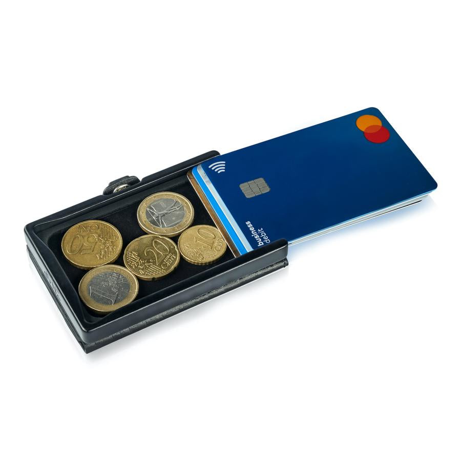 Slimpuro ZNAP Slim Wallet Kartenetui – RFID-Schutz, Münzfach – 8 Karten – Schwarz – Kork – 60 × 88 × 15 mm