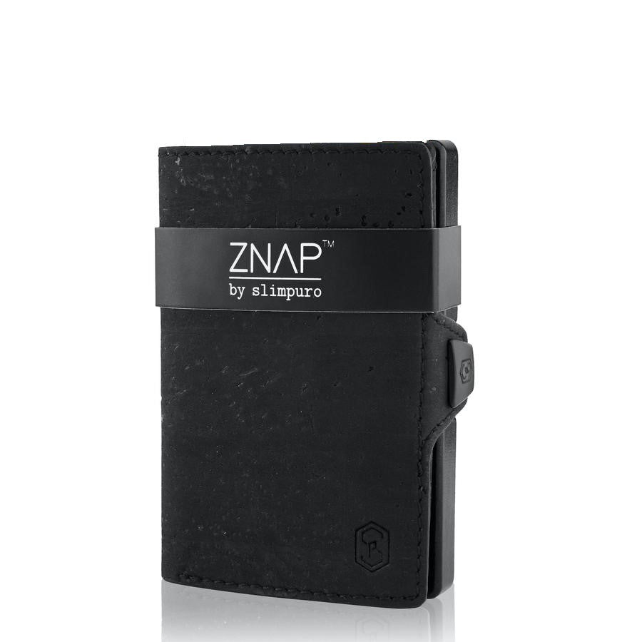 Slimpuro ZNAP Slim Wallet Kartenetui – RFID-Schutz, Münzfach – 8 Karten – Schwarz – Kork – 60 × 88 × 15 mm