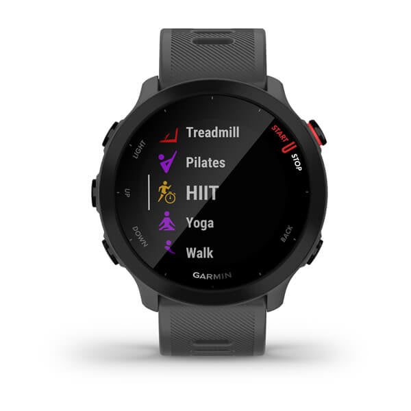 Garmin Forerunner 55 – GPS-Smartwatch – 42 mm, GPS, MIP, 5 ATM, Monterra Grau, Sportarmband